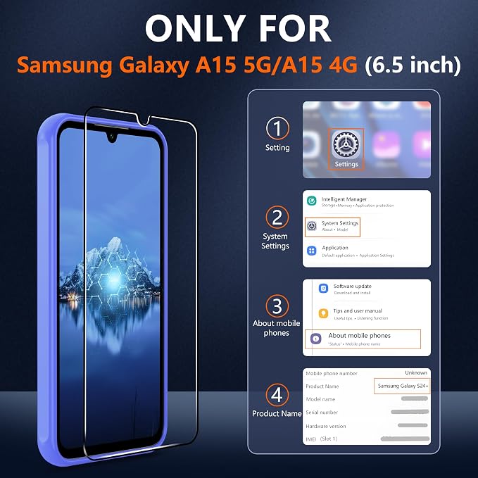Compatible for Samsung Galaxy A15 5G Phone Case: A15 Case with 2PC Tempered Glass Screen Protector, Wireless Charging Matte Translucent Soft-Touch & Full Body Shockproof para Case Galaxy A15,Sky Blue