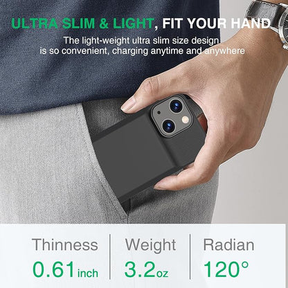 BOPPS Battery Case for iPhone 13/13 Pro/14/14 Pro【Support Carplay 】，Ultra Powerful 7000mAh Portable Rechargeable Protective Extended Charger Cover for iPhone 13，13 pro，14，14 pro Charging case,Black