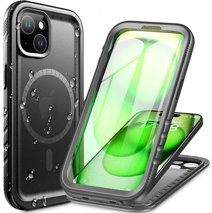 Cozycase for iPhone 14 Plus Waterproof Shockproof Dustproof Case [Compatible with MagSafe] - Heavy Duty/360 Full Body/Military Grade/Rugged Built in Screen/Camera Protector with Lanyard Black