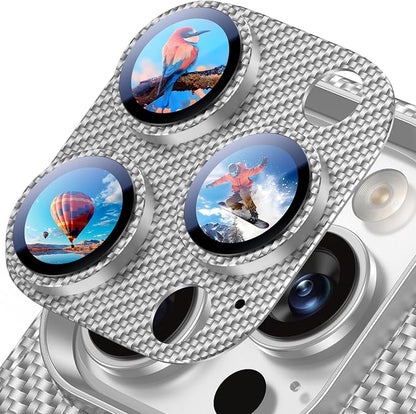 Uyiton for iPhone-16-Pro-Max/16-Pro/iPhone-14-Pro-Max/14-Pro Camera Lens-Protector: [Kevlar Weave Design][Strong Adsorption][Ultra-Thin] Metal Tempered Glass Rear Camera Screen Cover - Kevlar Silver
