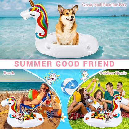 FillTouch Floating Drink Holder for Pool, Floating Cabana Bar, Hot Tub Drink Holder for Adults, Inflatable Pool Accessories(Rainbow Unicorn)