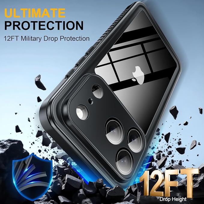 ANTSHARE for iPhone 17 Pro Case, IP68 Waterproof Shockproof Case, [Built-in Screen Protector] - 12 FT Military Dropproof - Full Body Heavy Duty Rugged Phone Cover 6.3 inches - Blue/Clear