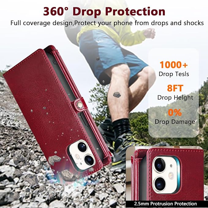 Wallet Case for iPhone 12/12 Pro with Card Holder/Crossbody Wallet/Strap| RFID Blocking | Magnetic | Kickstand | Detachable | PU Leather Phone Case for iPhone 12/12 Pro,6.1 in,Wine Red