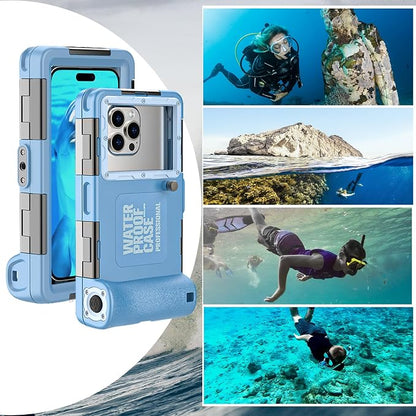 Underwater Snorkeling Diving Phone Case, Waterproof Phone Case for iPhone 16/15/14/13/12/11Pro Max/XR/XS for Samsung Galaxy S24/S23/S22/S21,Universal Scuba Underwater Photo Video Housing(Blue)