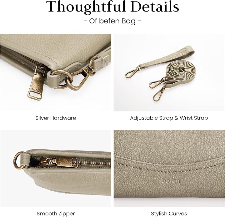 befen Genuine Leather Wristlet Wallet for Women Soft RFID Leather Clutch Purse with Built in Wallet Trendy Crossbody Bag