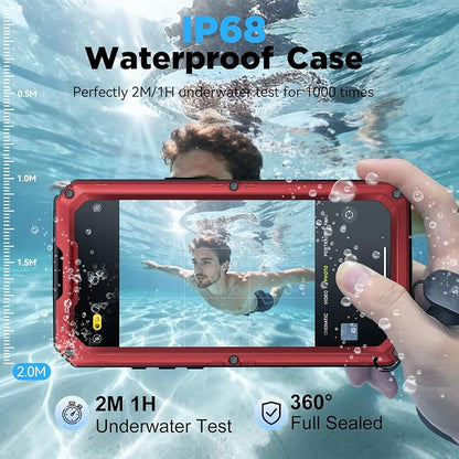 Beasyjoy for iPhone 17 Pro Max Case Waterproof, Heavy Duty Metal Case with Built-in Screen Protector, Full Body Rugged Military Grade Shockproof Dustproof Cover for Construction Outdoor 6.9", Red