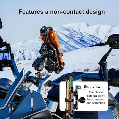 LOKTENWO Anti-Theft Motorcycle Phone Mount with Vibration Dampener [Metal Adjustment Arm] Aluminum Alloy Mounting Base, Anti-Shake Motorcycle Cellphone Holder for ATV Scooter for 5.4"-6.9" Phones