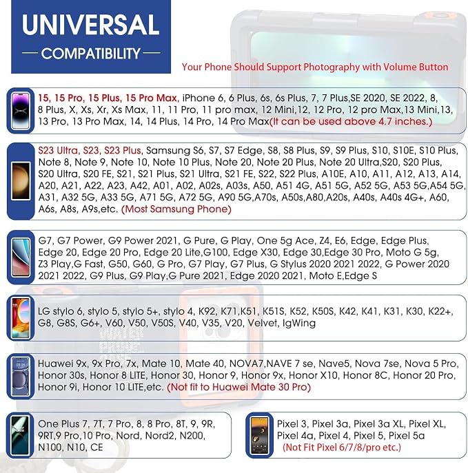 Underwater Phone Case for Snorkeling Diving 50ft/15m Waterproof Scuba Photo&Video Housing for iPhone17/16/15/14/13/12/11/Xr/X/Xs(Pro Max/Plus/Pro/Air) Samsung Galaxy S25/S24/S23-S21 Ultra Blue-Orange