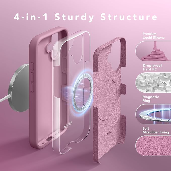 GONEZ Magnetic for iPhone 16 Case, Compatible with MagSafe, [Screen Protector + Camera Lens Protector], Liquid Silicone Shockproof Protective Phone Case for iPhone 16 6.1", Blackcurrant