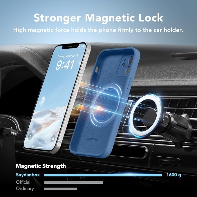 Magnetic for iPhone 12 Case, Compatible with MagSafe, [Full Camera Protection][Screen Protector] Silicone Shockproof Protective Phone Case for iPhone 12 6.1", Lake Blue