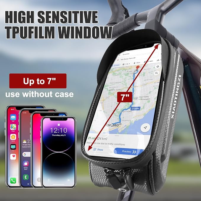 Hard Shell Bike Phone Bag, 1.5L Waterproof Bicycle Front Frame Bag, PU+EVA Material with Zippered Pocket, Universal Adjustable Rack Mount for Cycling