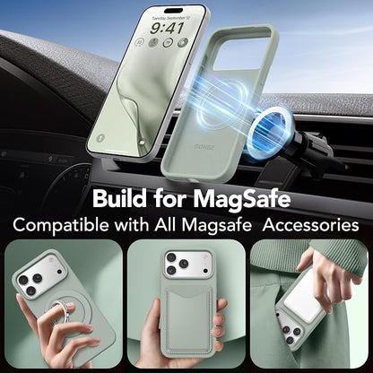 GONEZ Magnetic for iPhone 17 Pro Case, Compatible with MagSafe, [Screen Protector + Camera Lens Protector], Liquid Silicone Anti-Scratch Shockproof Protective Phone Case 6.3 inch, Calke Green