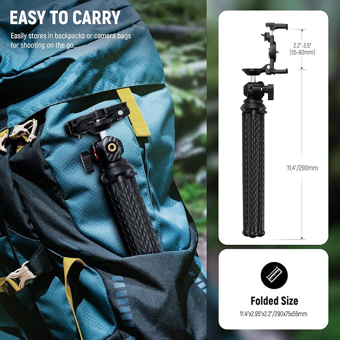 NEEWER Camera Tripod with Remote, Mini Flexible Vlog Phone Tripod Stand with Action Camera Mount Adapter, Hidden Phone Holder & Cold Shoe Compatible with iPhone Hero13 12 11 10 9, Max Load 4.4lb, TP34