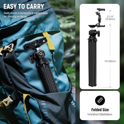 NEEWER Camera Tripod with Remote, Mini Flexible Vlog Phone Tripod Stand with Action Camera Mount Adapter, Hidden Phone Holder & Cold Shoe Compatible with iPhone Hero13 12 11 10 9, Max Load 4.4lb, TP34