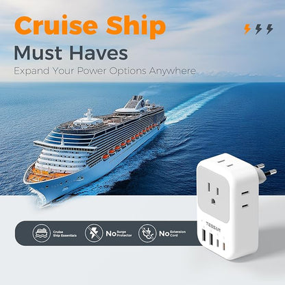 TESSAN European Travel Plug Adapter 2 Pack, PD 20W Adapter for Europe Plug with 4 AC Outlets 4 USB (2 USB C), Type C Adaptor for US to Europe, Italy, Spain, France, Portugal, Greece, Iceland, Germany