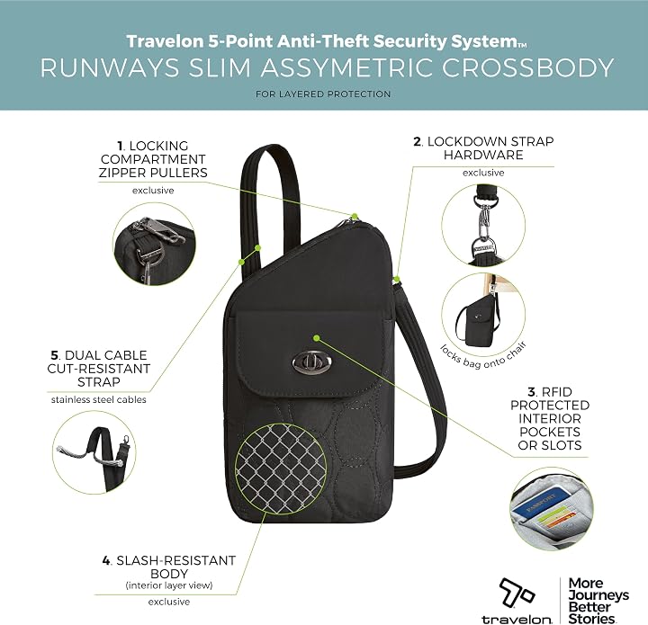 Travelon Anti-Theft Runways Slim Assymetric Crossbody