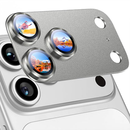 Uyiton Compatible with iPhone 17 Pro Camera Lens Protector - [Not Easy to Break][Strong Adsorption][Case-Friendly] Metal Tempered Glass Rear Camera Screen Cover - Natural Titanium