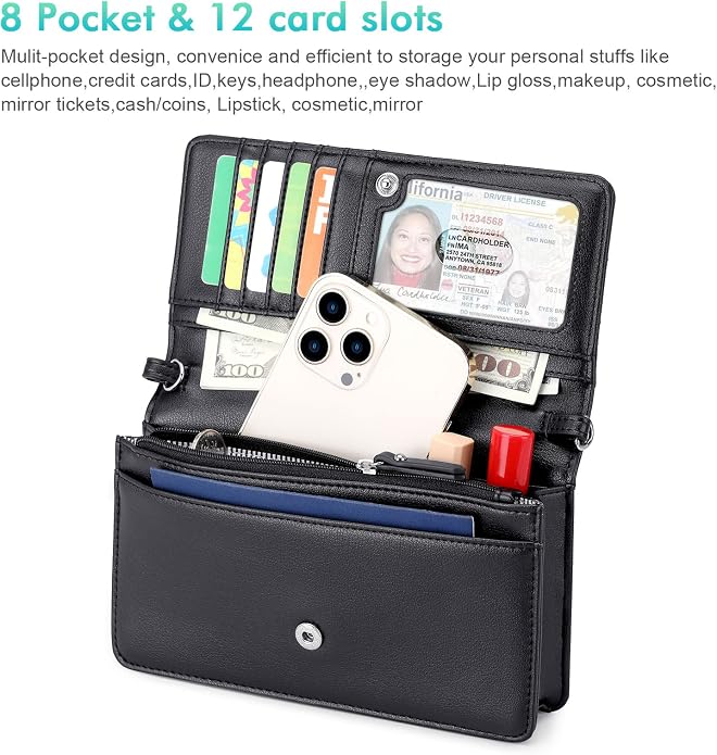 nuoku Women Small Crossbody Bag Cellphone Purse Wallet with RFID Card Slots 2 Straps Wristlet