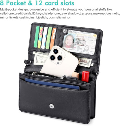 nuoku Women Small Crossbody Bag Cellphone Purse Wallet with RFID Card Slots 2 Straps Wristlet