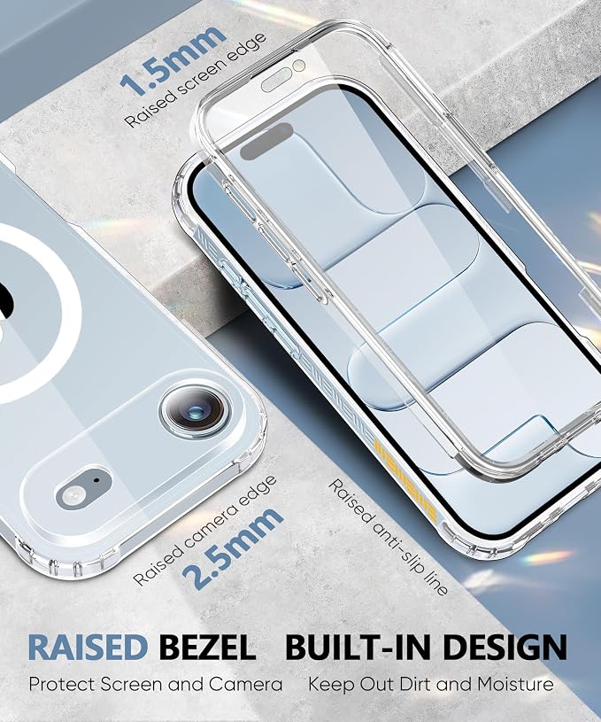 Compatible with iPhone Air Case Clear, Built-in Screen Protector, [Compatible with MagSafe] Full Body Rugged Phone Case, Shockproof Protective Magnetic Cover for Air 6.5" (Clear)