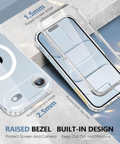 Compatible with iPhone Air Case Clear, Built-in Screen Protector, [Compatible with MagSafe] Full Body Rugged Phone Case, Shockproof Protective Magnetic Cover for Air 6.5" (Clear)