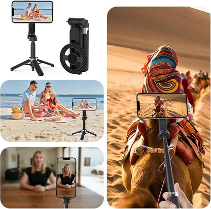 Opticnock 4-in-1 Magnetic Selfie Stick for iPhone/Android - 360° Rotatable, Extendable with Wireless Remote | Pocket Size | Includes Phone Ring (2PC)