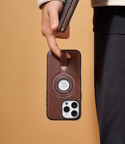 for iPhone 14 Pro Max Leather Case with Stand, Anti-Slip Grip Ring, Fits for MagSafe (Cocoa, iPhone 14 Pro Max)