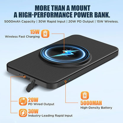 Phone Holder Bike Mount with Detachable Power Bank 5000 mAh– Fast Magnetic Wireless Charging for Strollers, Motorcycles, Gym Equipment, and More – Stable, Secure Design, Water-Resistant