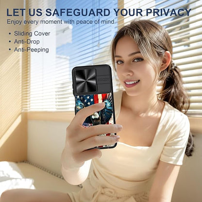 for Motorola Moto G 5G 2025 Case with Spread Wings American Eagle, Metal Slide Camera Cover, Screen Protector, Anti-Peeping Privacy Safeguard, Camera Lens Protector Phone Case for Moto G 5G 2025