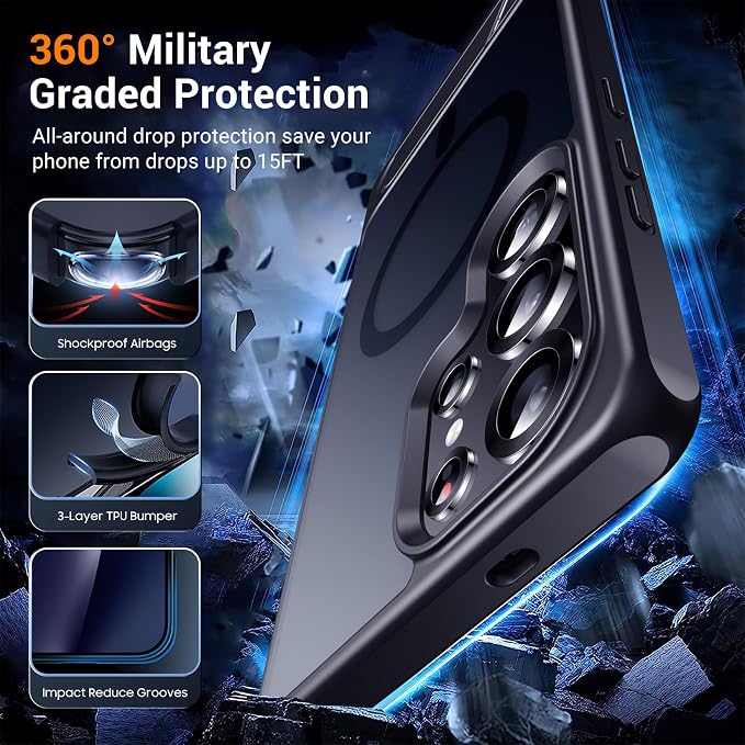 Temdan Designed for Samsung Galaxy S25 Ultra Case Magnetic,[Built in Hidden Kickstand][Military Grade Drop Protection] [Translucent Matte] Slim Thin Phone Case for Galaxy S25 Ultra Case 6.9"- Black