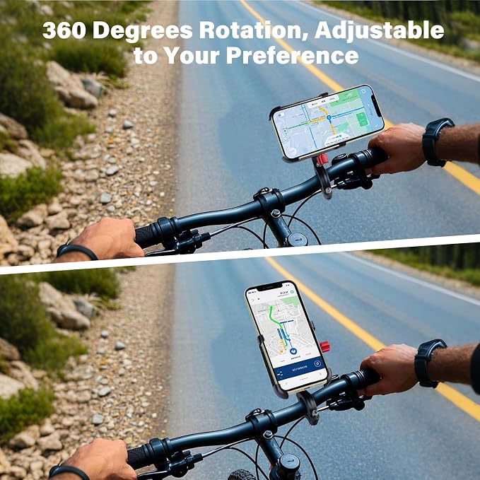 Ralos Bike Phone Mount, Aluminum Motorcycle Cellphone Holder, Mountain Bicycle Handlebar Cell Phone Clamp, Scooter Phone Clip for iPhone 16 Pro Max, 15 14 13 12 Mini, Samsung
