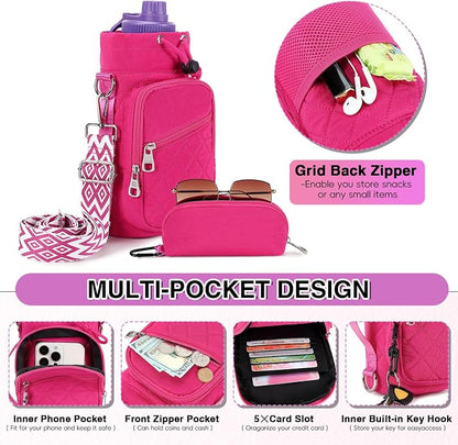 AGLOD Water Bottle Carrier Bag with Strap, Water Bottle Holder Crossbody Bags for Women Men for Walking, Hiking,Cycling