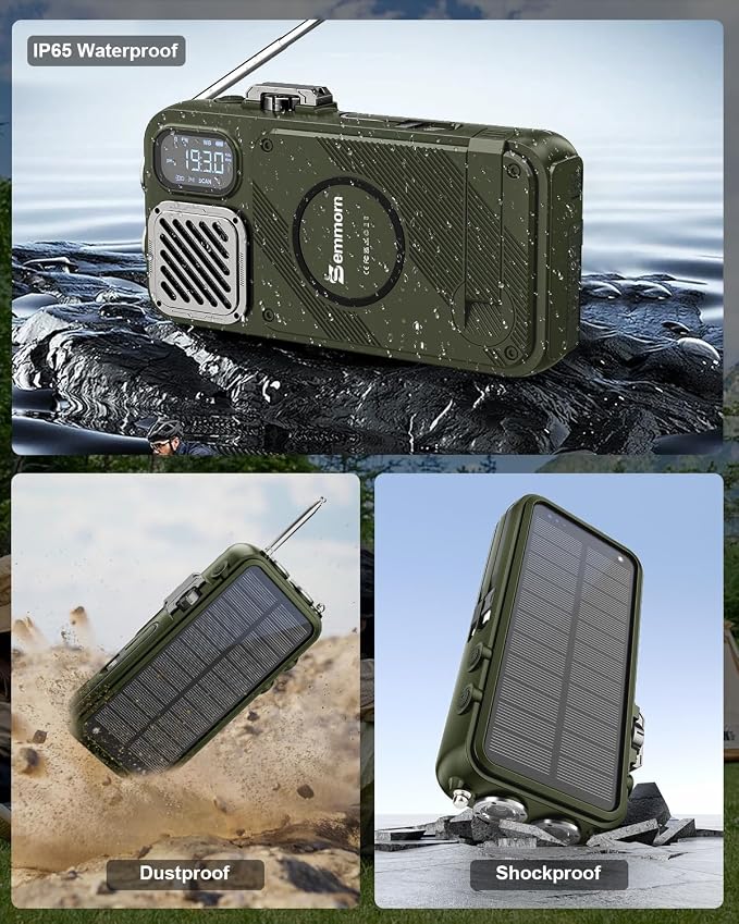 Emergency Radio&22000mAh Solar Power Bank, FM NOAA Weather Radio, Portable Hand Crank Bluetooth Radio, 20W Fast Charge Wireless Phone Charger, SOS Flashlight for Emergency/Home (Green)
