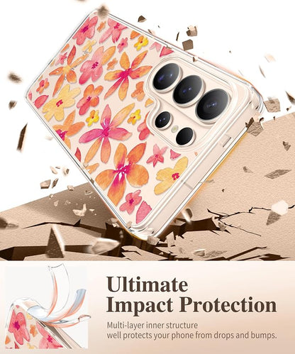 GVIEWIN for Samsung Galaxy S26 Ultra Case, Clear Floral Slim Shockproof Protective Women Phone Case, Non-Yellowing, with Screen Protector &Camera Lens Protector for S26 Ultra 6.9", Hemerocallis/Orange