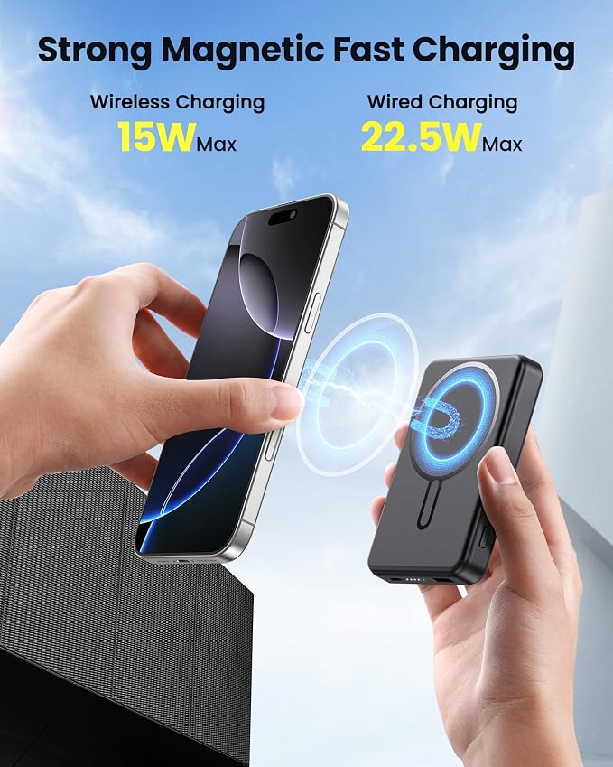 for Magsafe Portable Charger Battery Pack - 12000mAh Magnetic Power Bank PD 22.5W USB C & 15W Wireless Fast Charging Battery Pack Phone Charger for iPhone 17/16/15/14/13/12 All Series