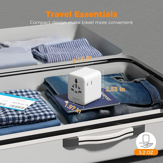 TESSAN Universal Travel Adapter, Power Adapter Worldwide | Extra 2 Prong AC Outlet, 4 USB Ports (2 USB C), US to Europe Italy UK Australia Ireland, Type C G A I