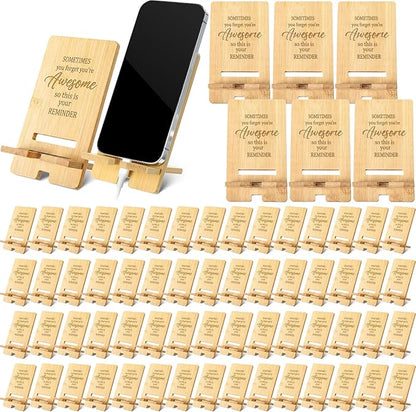 Ripeng 60 Pcs Employee Appreciation Gifts Bulk Bamboo Phone Stand for Desk Office Worker Thank You Gift for Administrative Team Coworkers Staff Graduation Nurse Teacher Week (Awesome Reminder)
