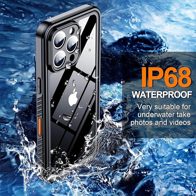 Hualele for iPhone 16 Pro Case Waterproof, [12FT Military-Grade Drop Protection] [IP68 Water Resistance] Full Body Heavy Duty Rugged 360 Protective iPhone 16 Pro Case 6.3 Inch Black