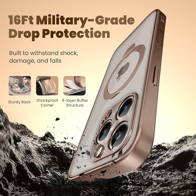 GolbinBox for iPhone 16 Pro Max Case with 360° Spin Magnetic Stand,[Compatible with Magsafe] [Military Protection][Built-in Ring Holder] Camera Control Phone Case for 16 Pro Max,Desert Titanium/Clear