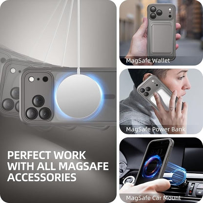 BERFY for iPhone 17 Pro Case, Compatible with MagSafe, Built-in Privacy Screen Protector, Camera Protection, Shockproof Full Body Phone Case 6.3", Clear Grey