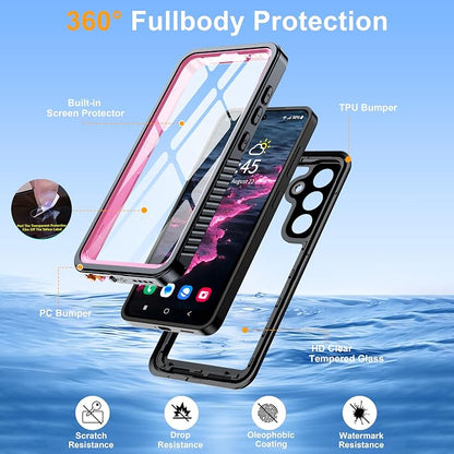 for Samsung Galaxy S25 Case, IP68 Waterproof with Built-in Screen&Lens Protector [14FT Military Shockproof] Full Body Heavy Duty Protective Phone Case for S25 5G, Pink