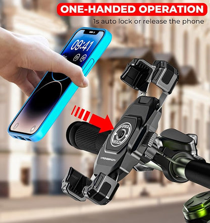 VAZESWIN Motorcycle Phone Mount, 1s Lock Bike Phone Holder, One-Handed Operation Motorcycle Cellphone Mount with Aluminum Alloy Handlebar Mounting Base for Bicycle Scooter, Fit 5.4"-7" Smartphone