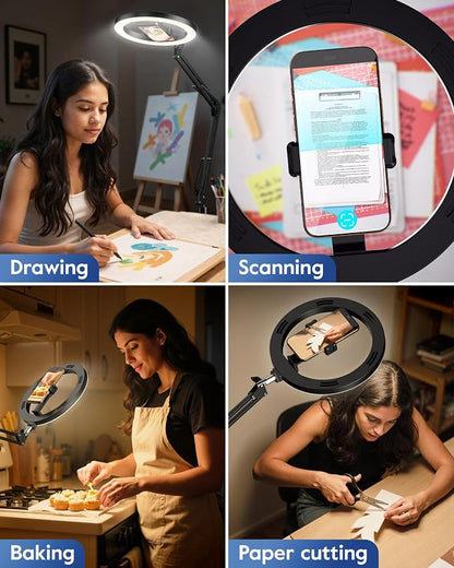 Ring Light with Stand & Lockable Wheels, Ring Light Tripod for iPhone with Phone Holder for Video Recording, Overhead Phone Mount, 30 Lighting Combinations, Perfect for Crafts/Live Streaming/Tutorials
