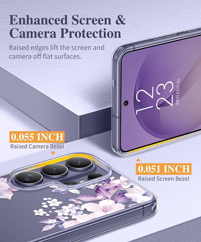 GVIEWIN for Samsung Galaxy S26 Ultra Case, Clear Floral Slim Shockproof Protective Women Phone Case, Non-Yellowing, with Screen Protector & Camera Lens Protector for S26 Ultra 6.9", Foliolosa