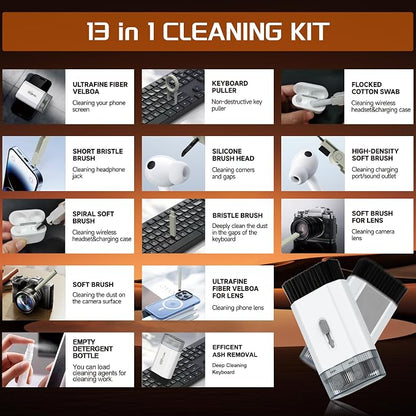 Keyboard Cleaning Kit-13-in-1 Multifunctional Cleaner Kit-Laptop Cleaner Compatible with iPad iPhone Pro Earbuds Airpod MacBook-Electronics Cleaning Brush Tool for Charging Port,Computer Screen