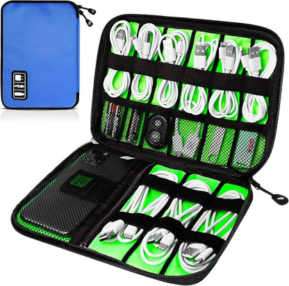 Cord Organizer Travel, Electronics Organizer Tech Pouch - Portable Cable Organizer Bag for Cords, Charger, Phone, SD Card, Power Bank for Travel & Daily Use -Royal Blue Green