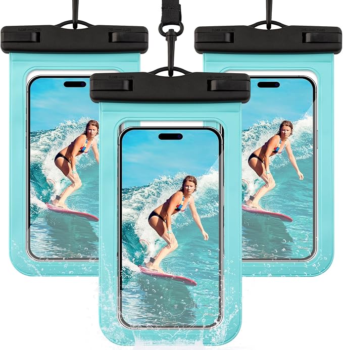 Trifabricy 3 Pack IP68 Waterproof Phone Pouch, Floating Waterproof Phone Case with Lanyard for iPhone 17 16 15 14 Pro Max, Waterproof Case Cellphone Dry Bag for Beach Swimming Travel Green