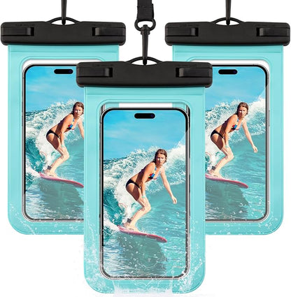 Trifabricy 3 Pack IP68 Waterproof Phone Pouch, Floating Waterproof Phone Case with Lanyard for iPhone 17 16 15 14 Pro Max, Waterproof Case Cellphone Dry Bag for Beach Swimming Travel Green