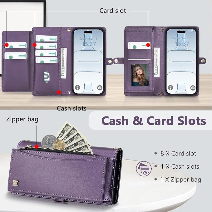 Wallet Case for iPhone Air with Card Holder/Crossbody Wallet/Strap,[RFID Blocking][Magnetic] PU Leather Phone Case for iPhone Air,6.5 in,Purple