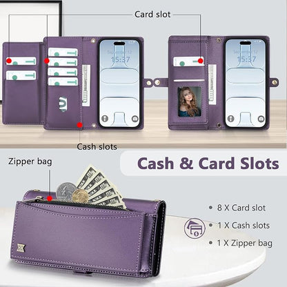 Wallet Case for iPhone Air with Card Holder/Crossbody Wallet/Strap,[RFID Blocking][Magnetic] PU Leather Phone Case for iPhone Air,6.5 in,Purple